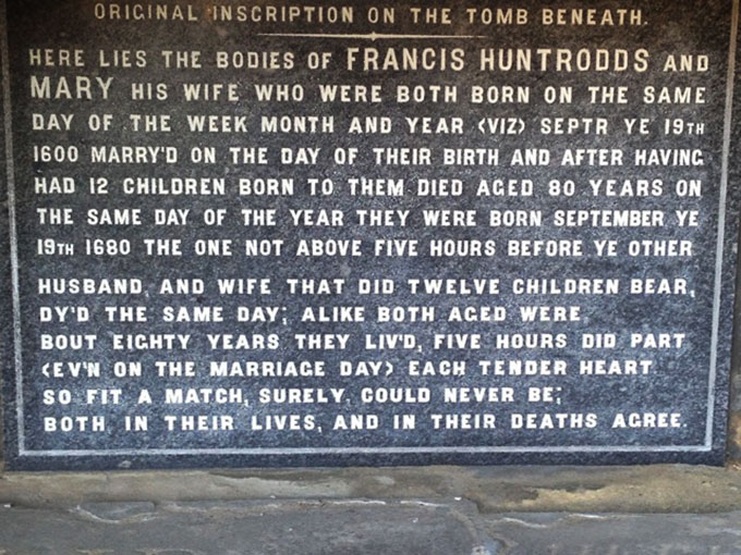 a photo of the tombstone of Francis and Mary Huntrodds